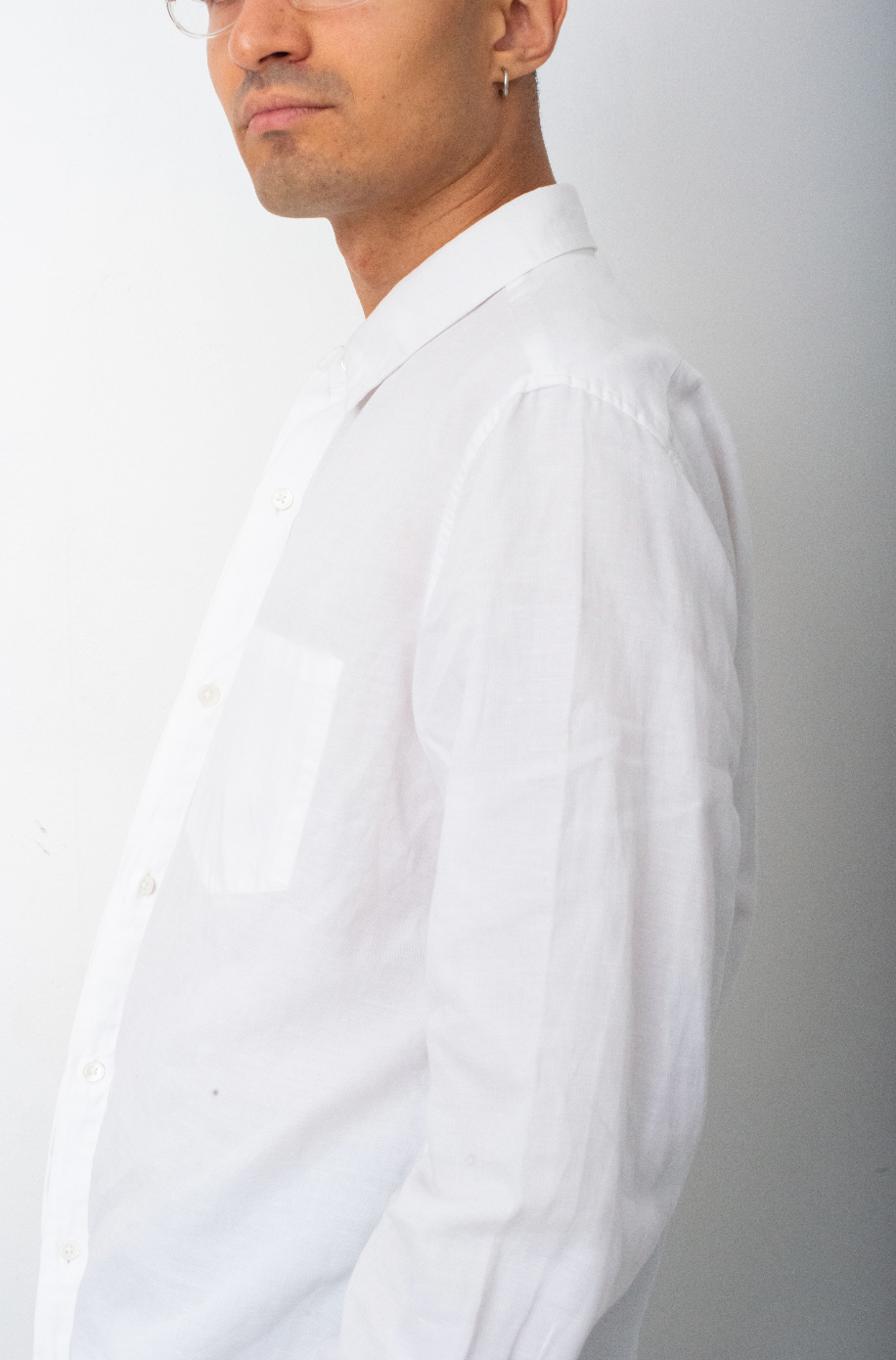 Ann Demeulemeester 2000's white linen reversed pocket and buttons shirt