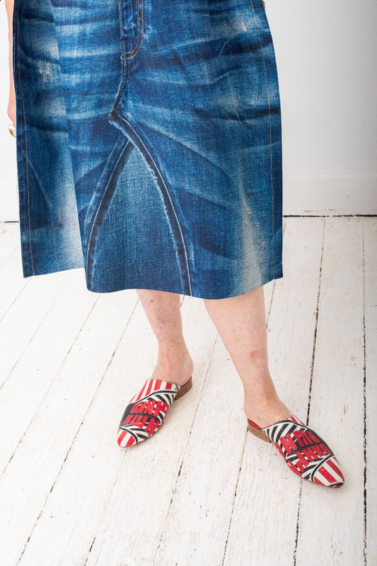 Michiko Koshino red and black leather slippers