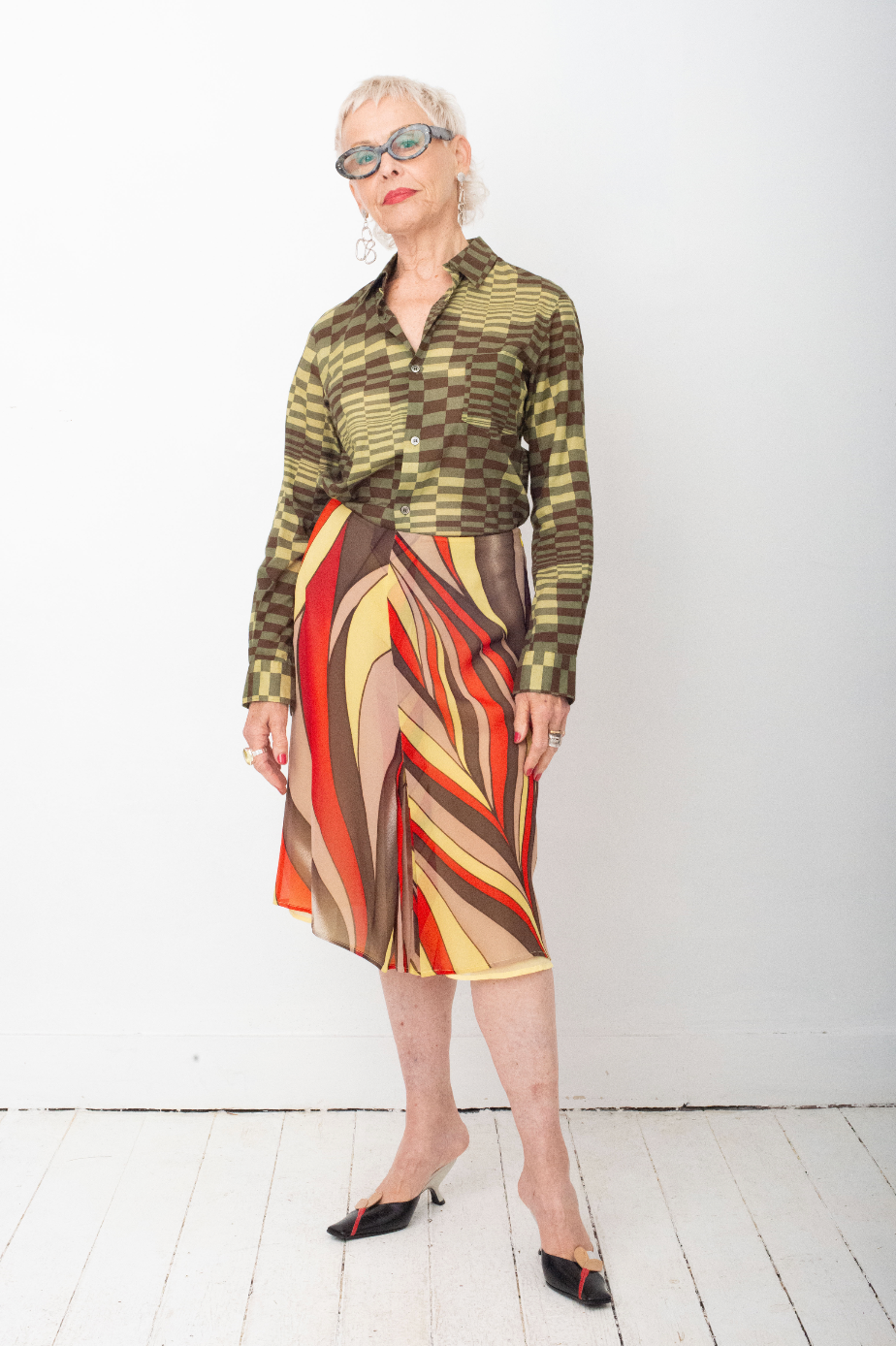 Gianni Versace FW 2000 multicolour swirl silk skirt