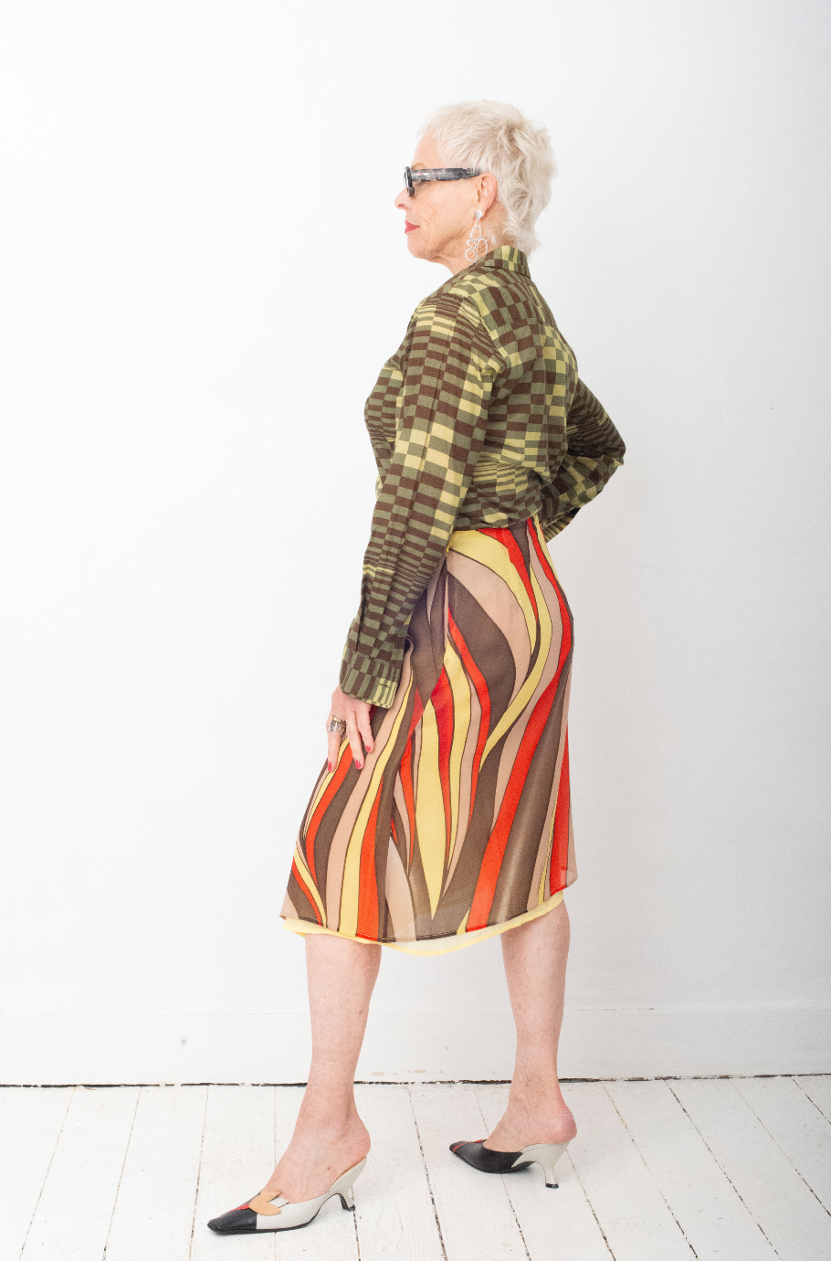 Gianni Versace FW 2000 multicolour swirl silk skirt