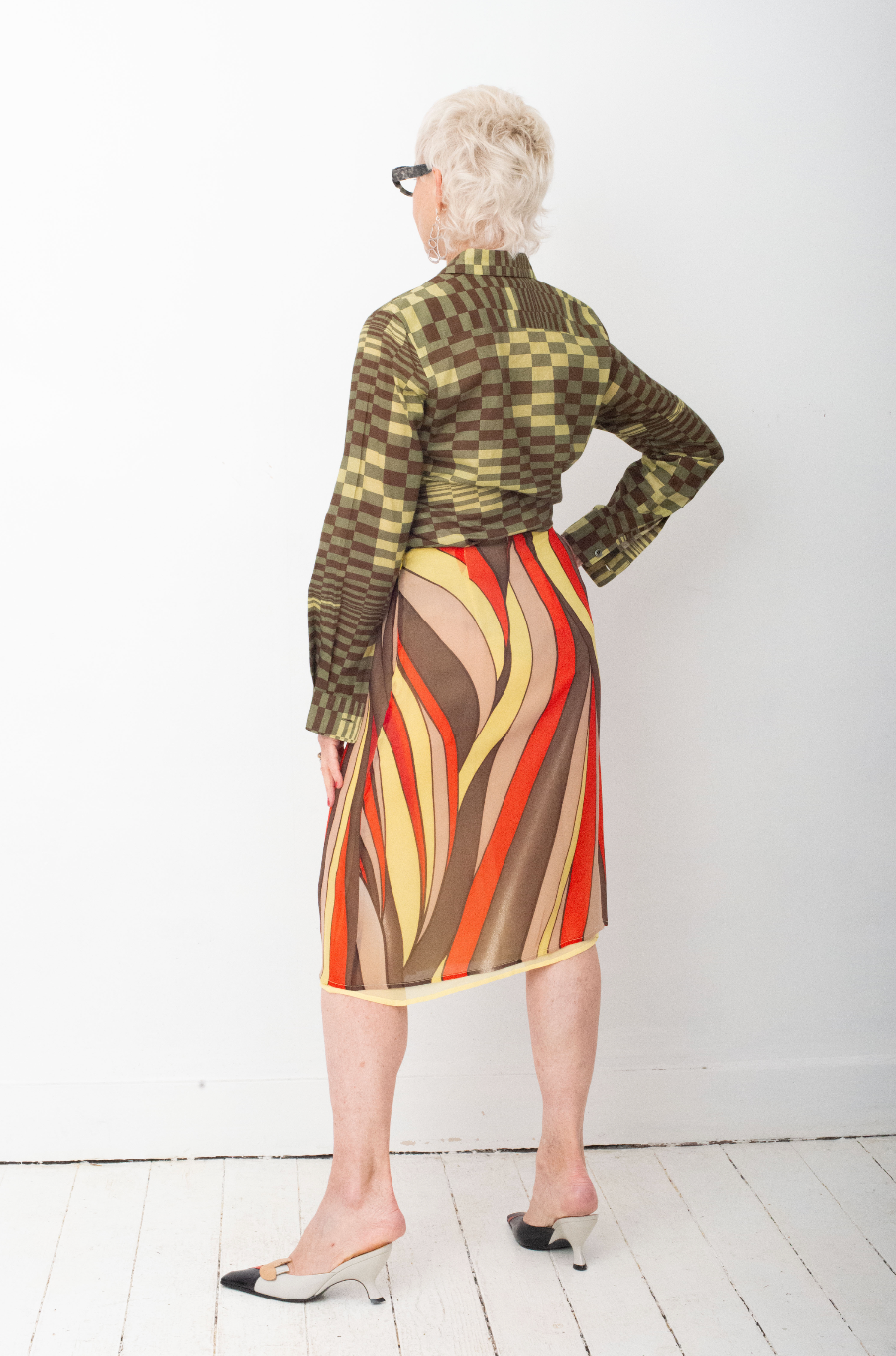 Gianni Versace FW 2000 multicolour swirl silk skirt