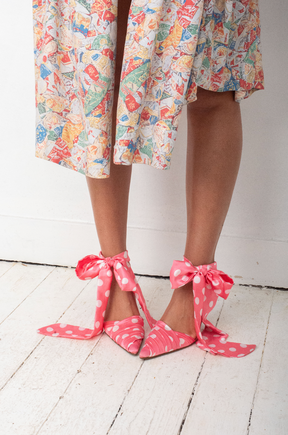 Walter Steiger pink polkadot heels with ribbons