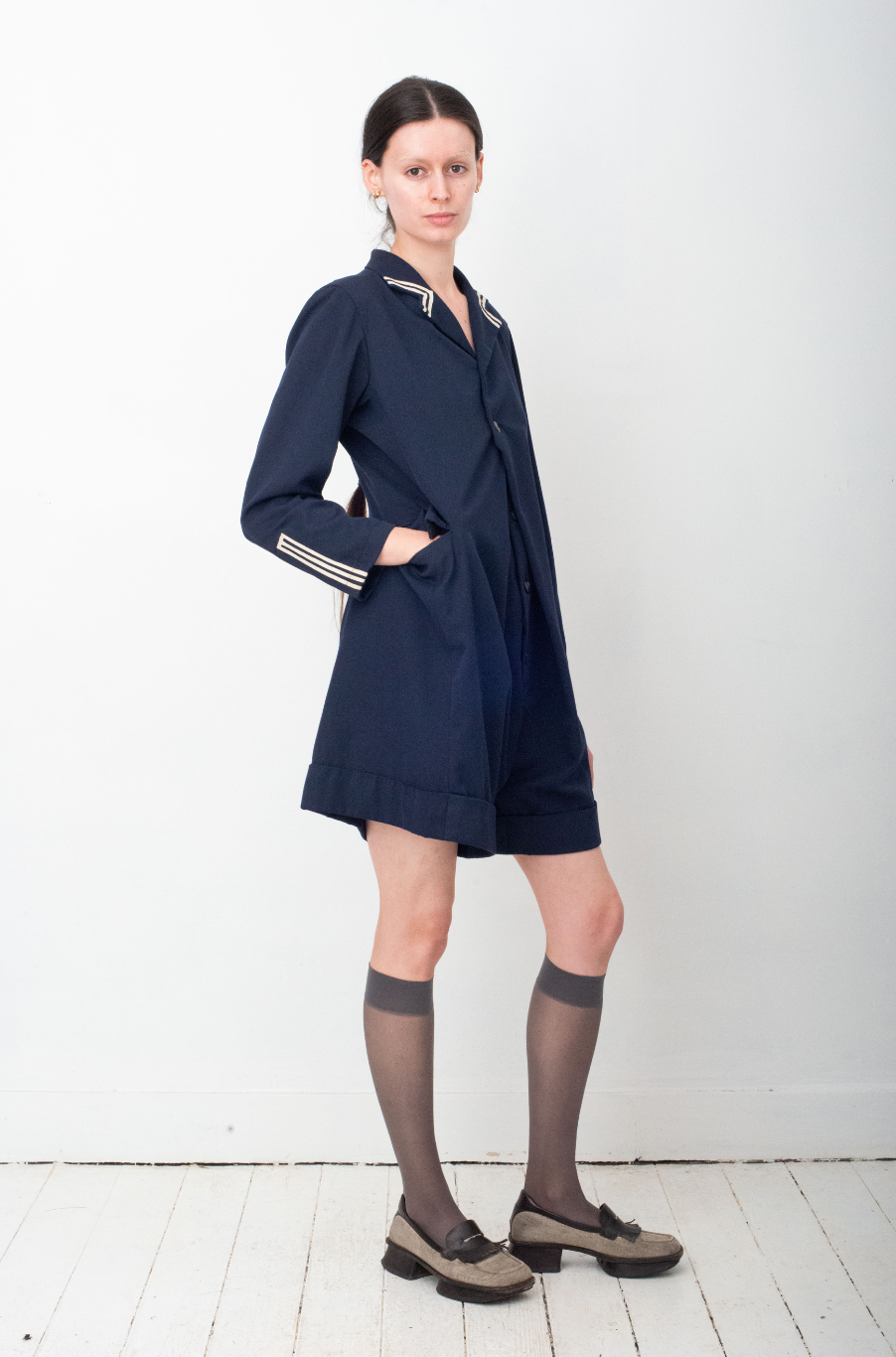 Yohji Yamamoto 1991 navy double buttoned playsuit.