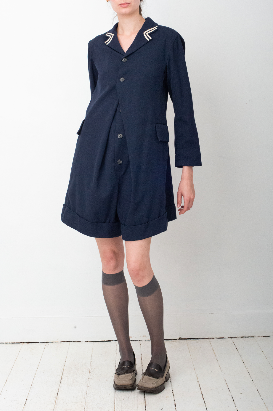 Yohji Yamamoto 1991 navy double buttoned playsuit.