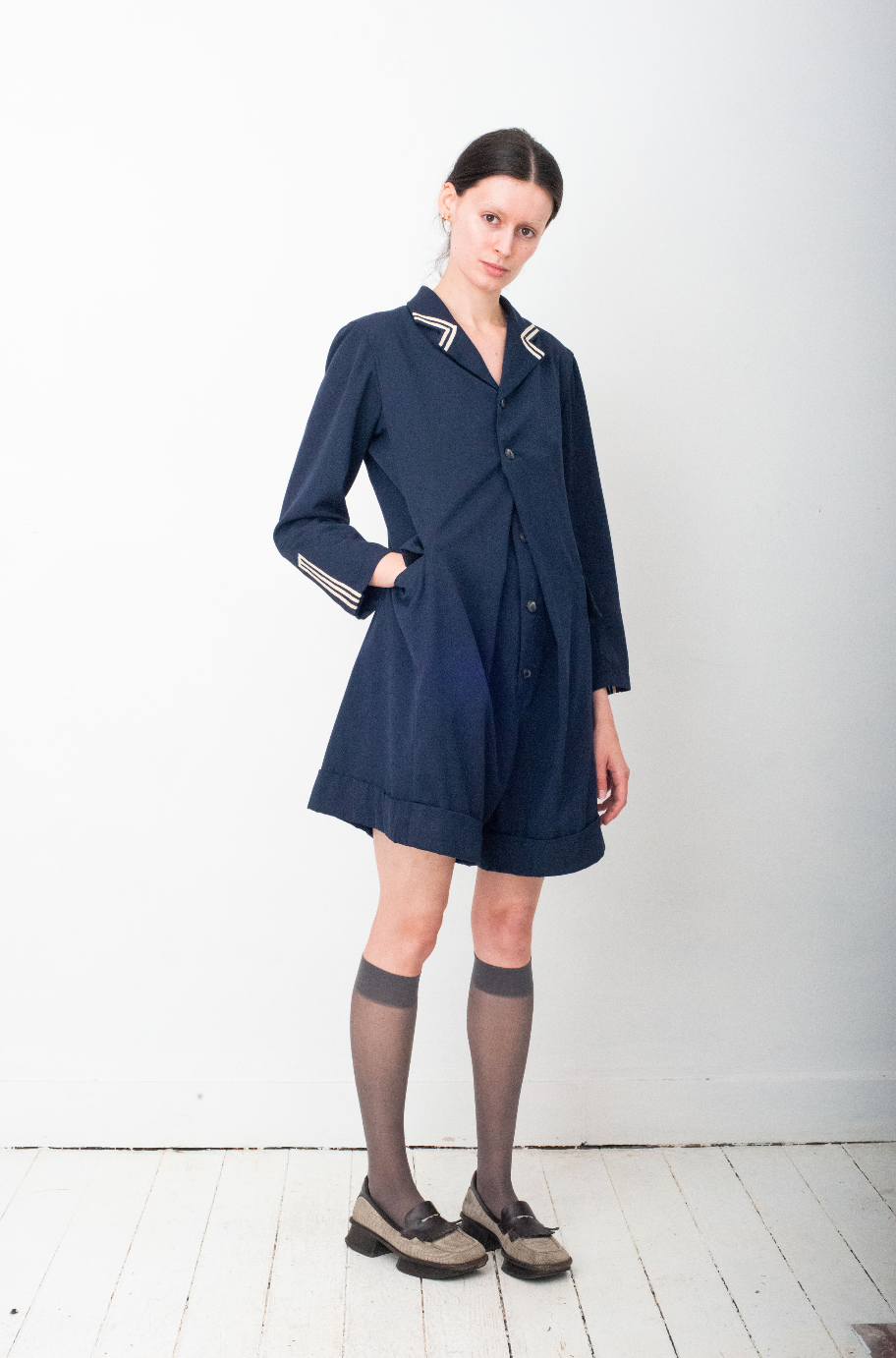 Yohji Yamamoto 1991 navy double buttoned playsuit.