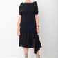 Yohji Yamamoto black crinkled dress with wide collar and side slit