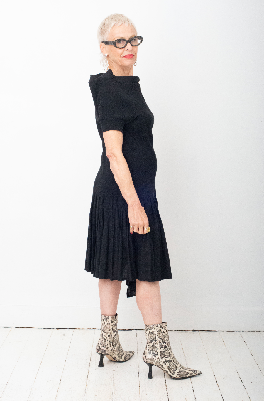 Yohji Yamamoto black crinkled dress with wide collar and side slit