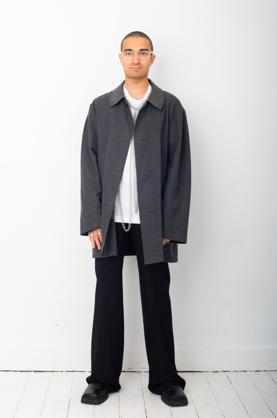 Martin Margiela 2001 wool grey coat with special button closure