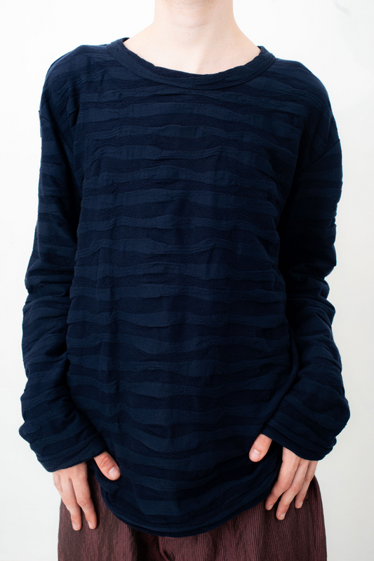 Issey Miyake Men 2010's dark blue cotton knit wavy sweater