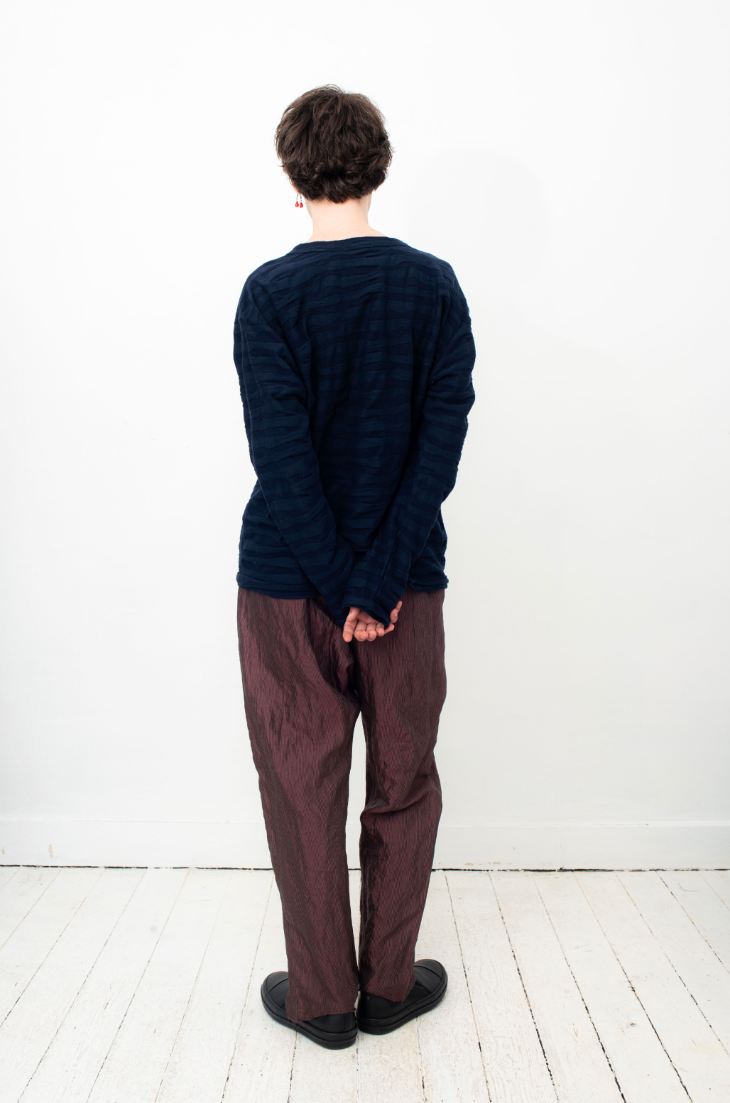 Issey Miyake Men 2010's dark blue cotton knit wavy sweater