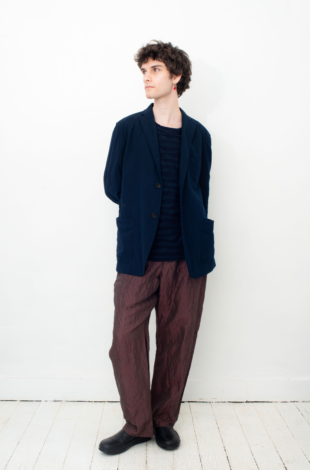 Issey Miyake Men 2010's dark blue cotton knit wavy sweater