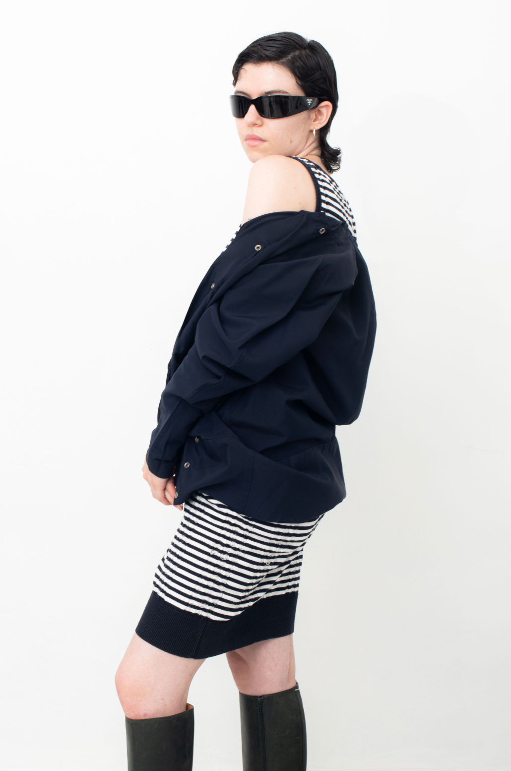 Maison Martin Margiela SS 2012 distressed knit striped navy and white dress