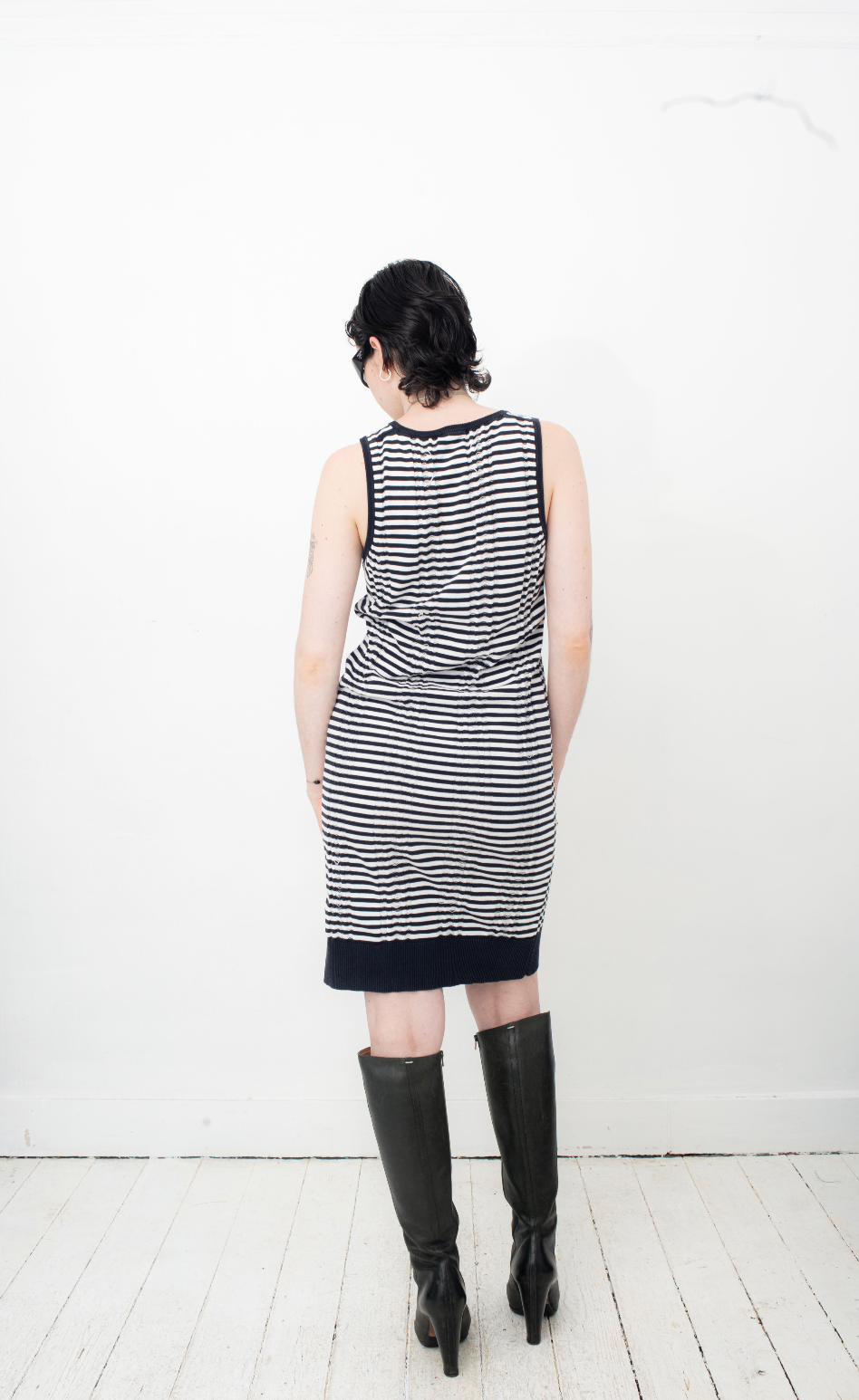 Maison Martin Margiela SS 2012 distressed knit striped navy and white dress