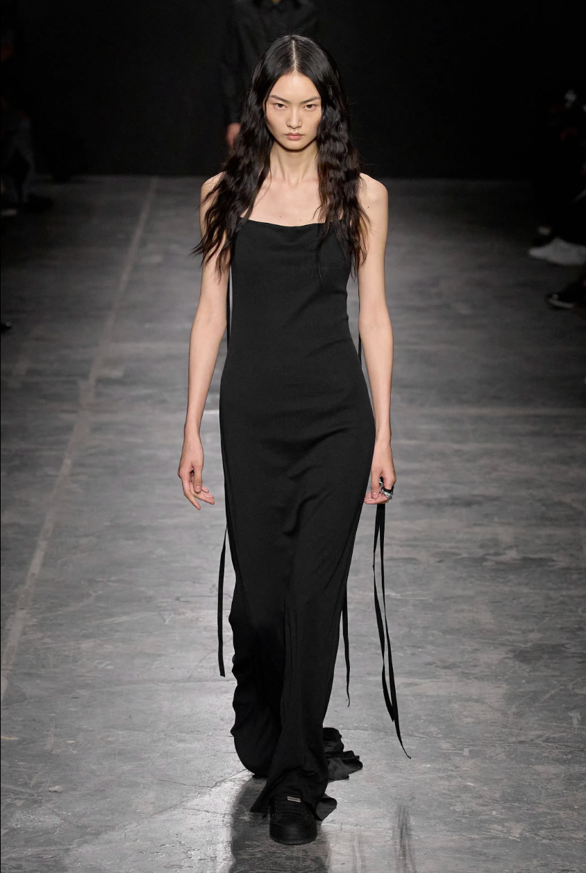 Ann Demeulemeester SS 2023  jersey black long evening dress with draped back