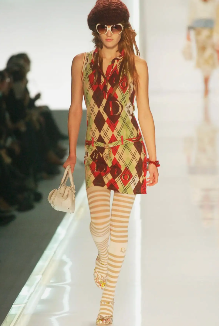 Christian Dior SS 2005 argyle zipper cardigan in yellow purple and black
