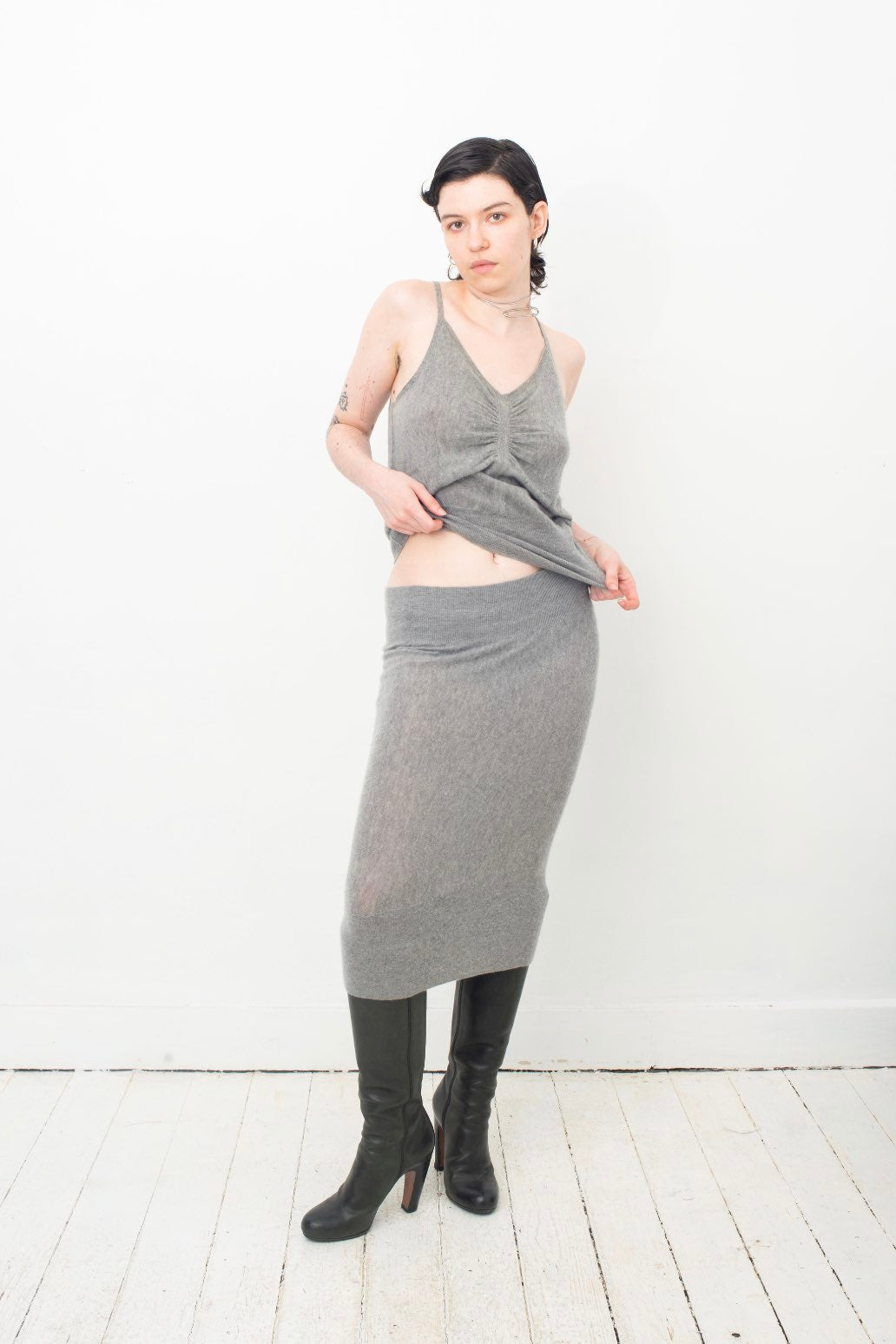 Sonia Rykiel 2000's grey cashmere skirt set