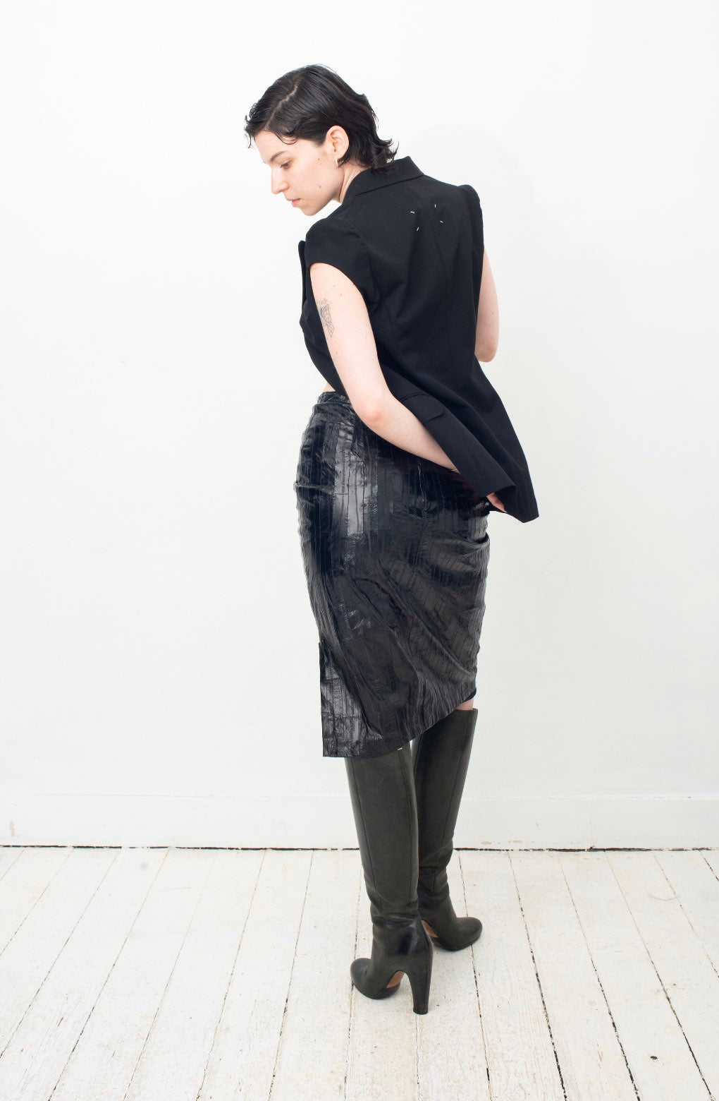 Krizia 80's black eel leather pencil skirt