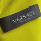 Versace FW 2021 full runway look 36 : yellow dress , Medusa Aevitas heels and stockings