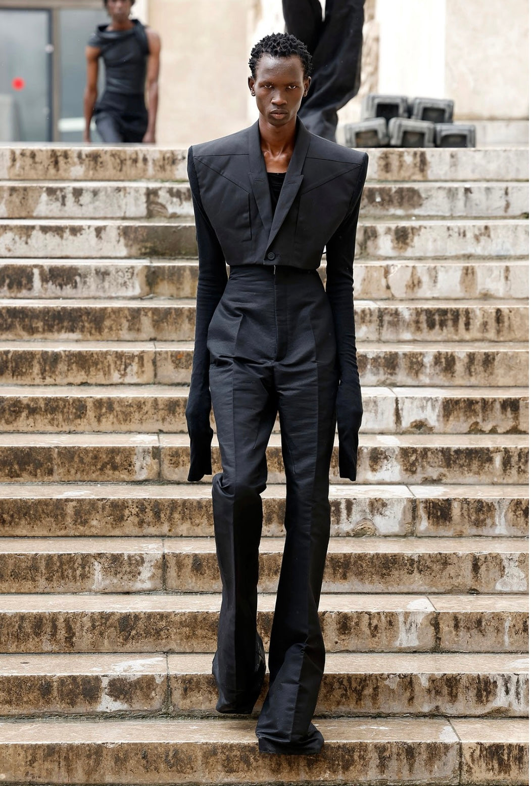 Rick Owens SS 2024 leather lilac cropped blazer with triangular shoulders