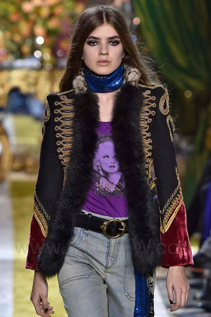 Roberto Cavalli Fall 2016 runway military jacket with golden snake embroideries