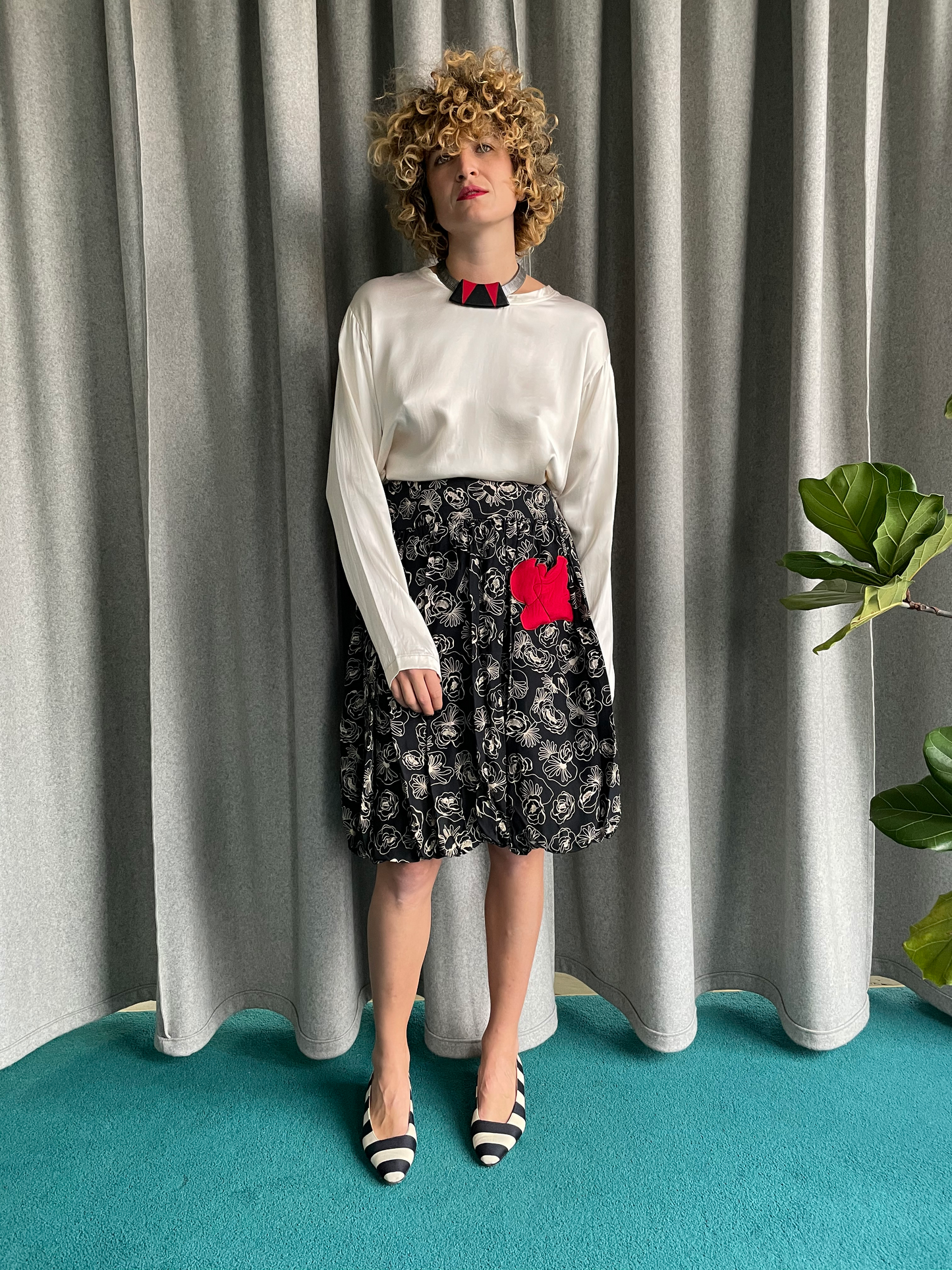 70's silk flower printed balloon skirt