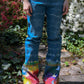 Voyage Passion Y2K tie-dye jeans with butterflies and high side slits