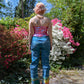 Voyage Passion Y2K tie-dye jeans with butterflies and high side slits