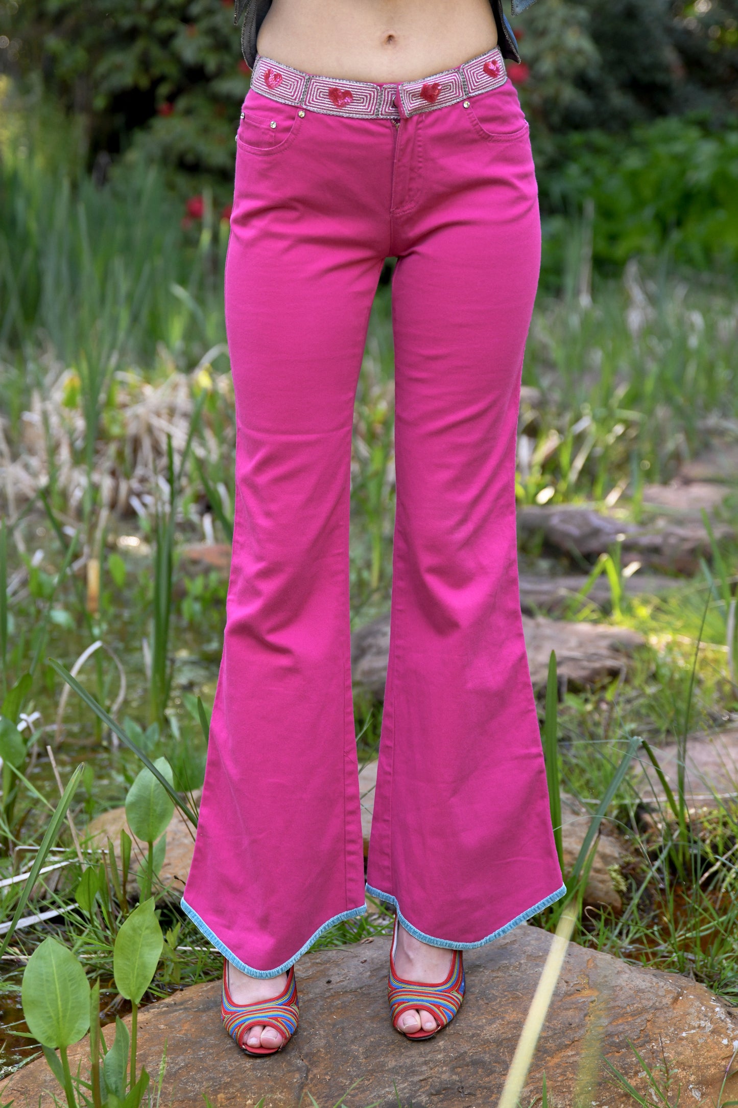 Voyage Passion Y2K pink flared jeans with hearts
