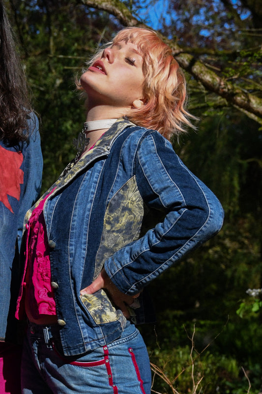 Voyage Passion Y2K Jeans striped patchwork jacket