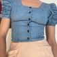 Krizia 90's jeans top with puffy sleeves