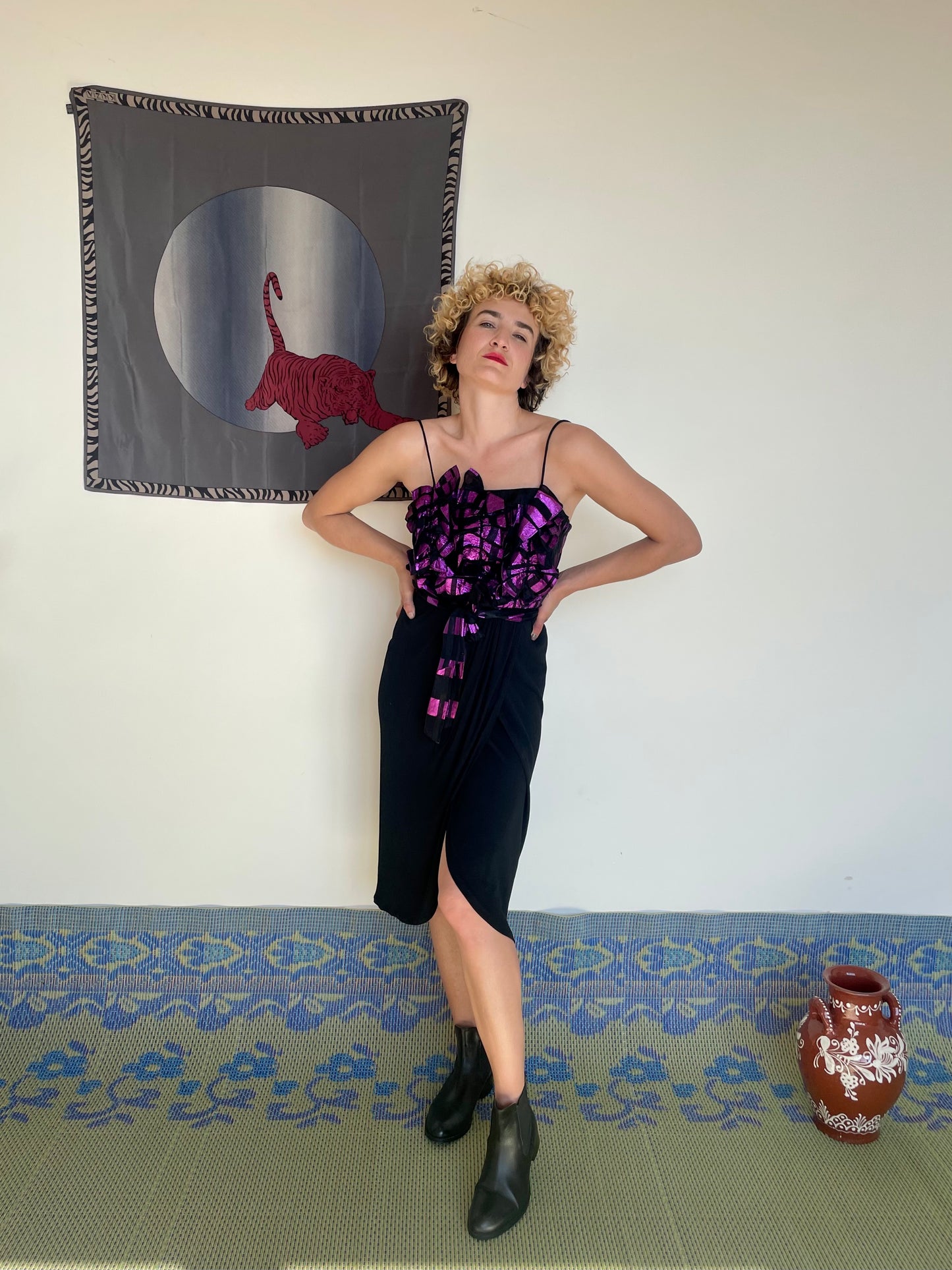 Terrence Nolder 80's black and purple cocktail dress