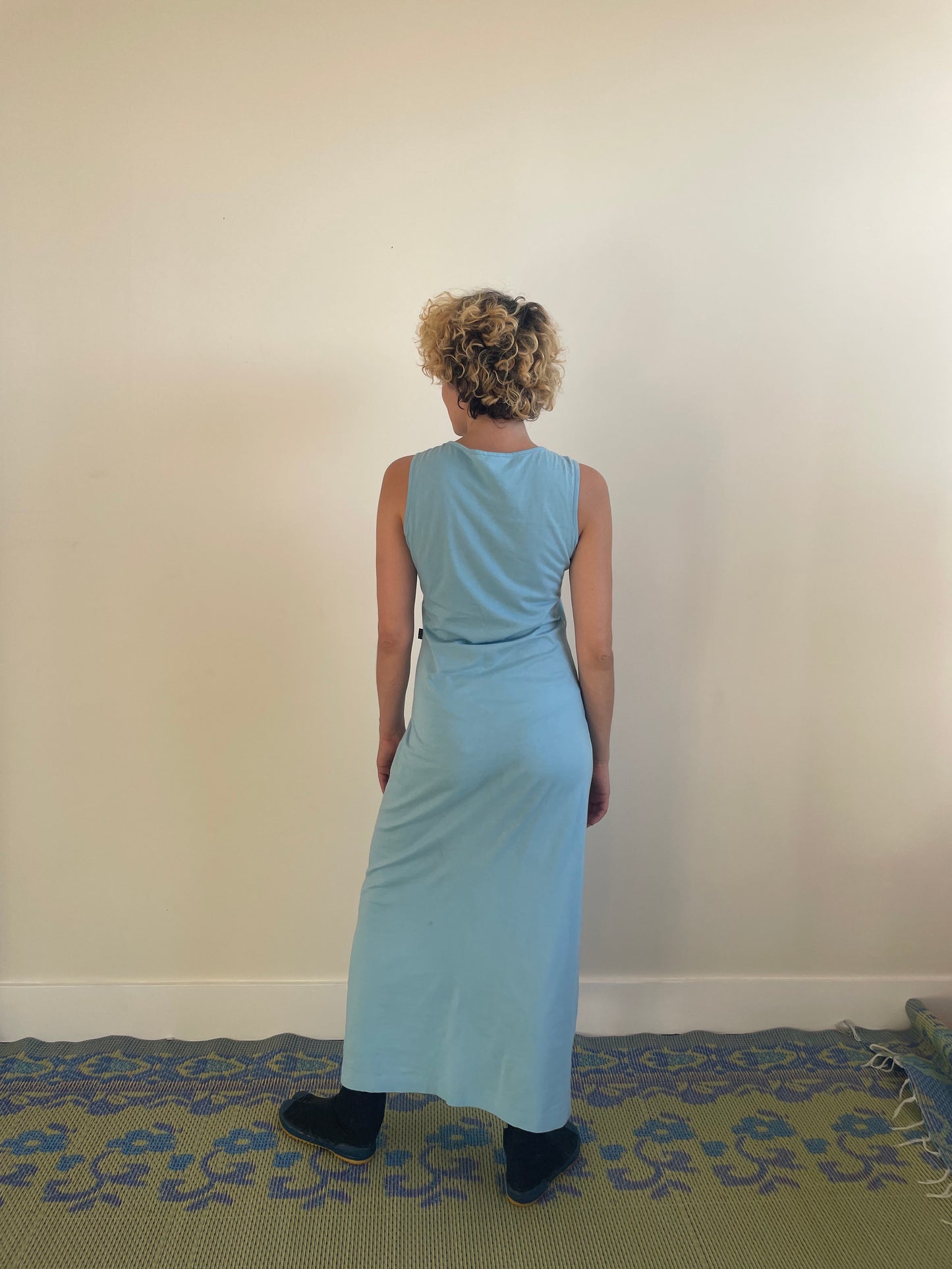 Krizia 80's light blue cotton maxi painter's dress