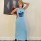 Krizia 80's light blue cotton maxi painter's dress