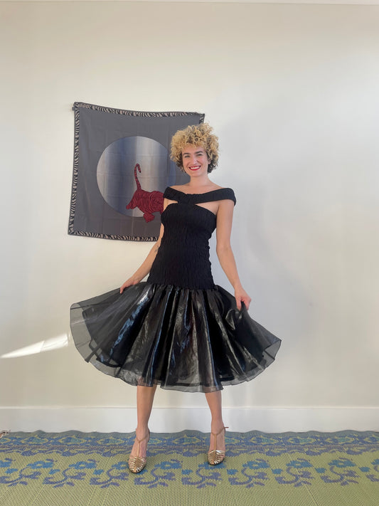 Krizia 80's black cocktail dress with tulle skirt