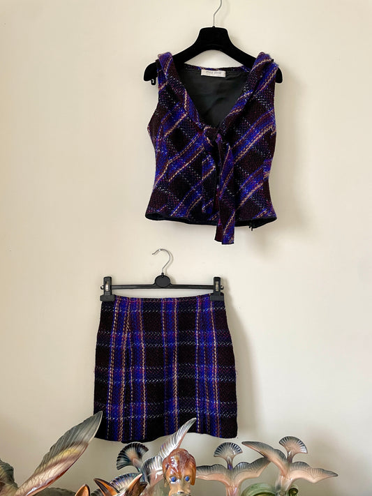 Miu Miu FW 2000 wool knit mini skirt and top set in purple