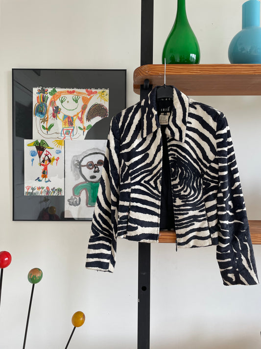 Irie 2000's faux fur zebra print cropped jacket