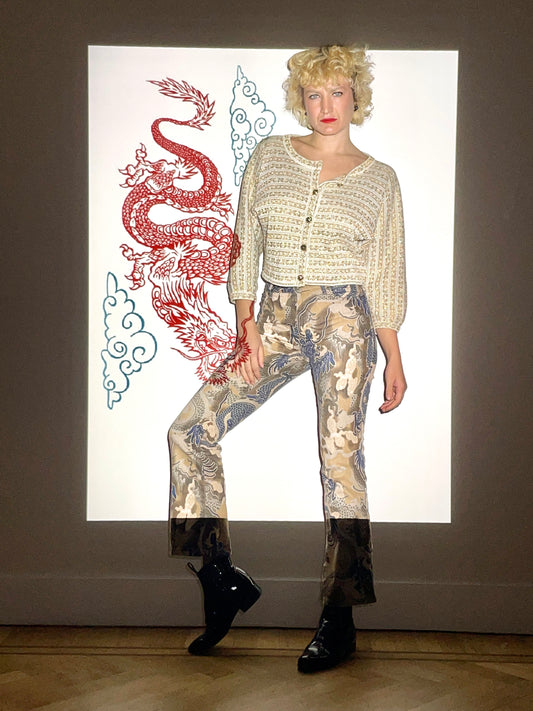 Krizia 90's chinese dragon print jeans