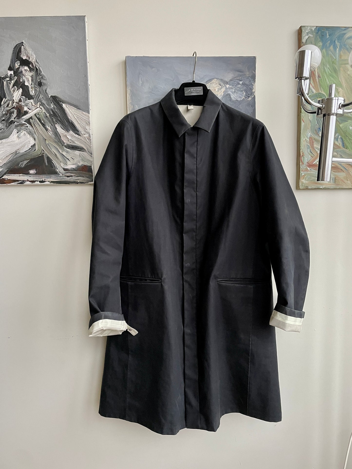 Prada 2007 men's waxed cotton raincoat in navy
