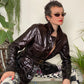 Lawrence Steele 90's patent leather brown mid-length coat with croco pattern