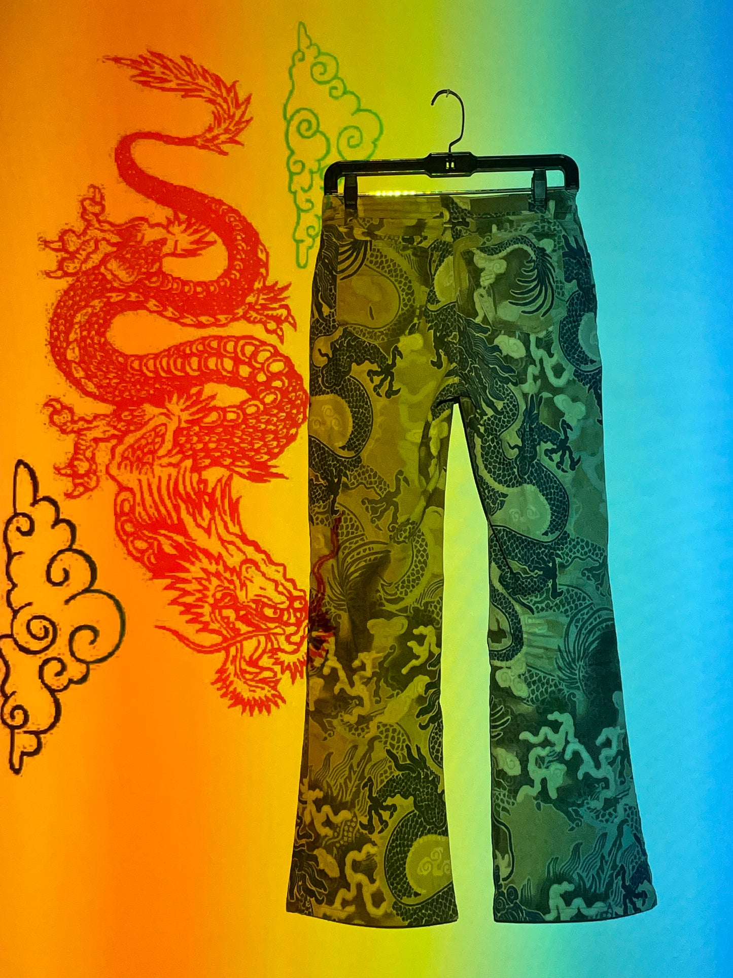 Krizia 90's chinese dragon print jeans