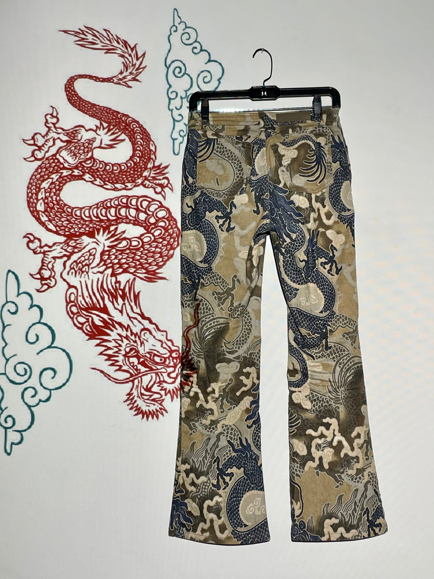 Krizia 90's chinese dragon print jeans