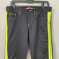 Voyage Passion Y2K black low waisted cotton flared pants with fluorescent yellow zippers on the sides