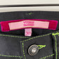 Voyage Passion Y2K black low waisted cotton flared pants with fluorescent yellow zippers on the sides