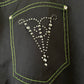 Voyage Passion Y2K black low waisted cotton flared pants with fluorescent yellow zippers on the sides