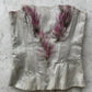 Jean Claude Jitrois 90's sparkly silver leather corset with pink dyed feathers and gems