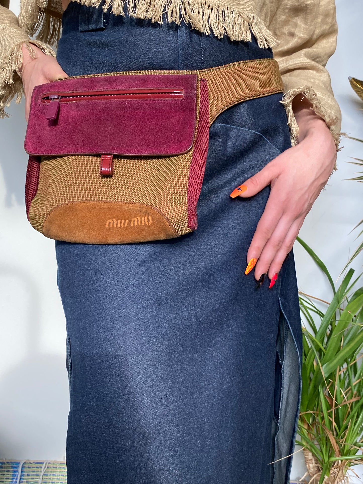 Miu Miu 1999 F/W waist belt bag in suede and mesh