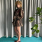 80's Scherrer sheer chiffon tunic with bow necktie and puffy sleeves.