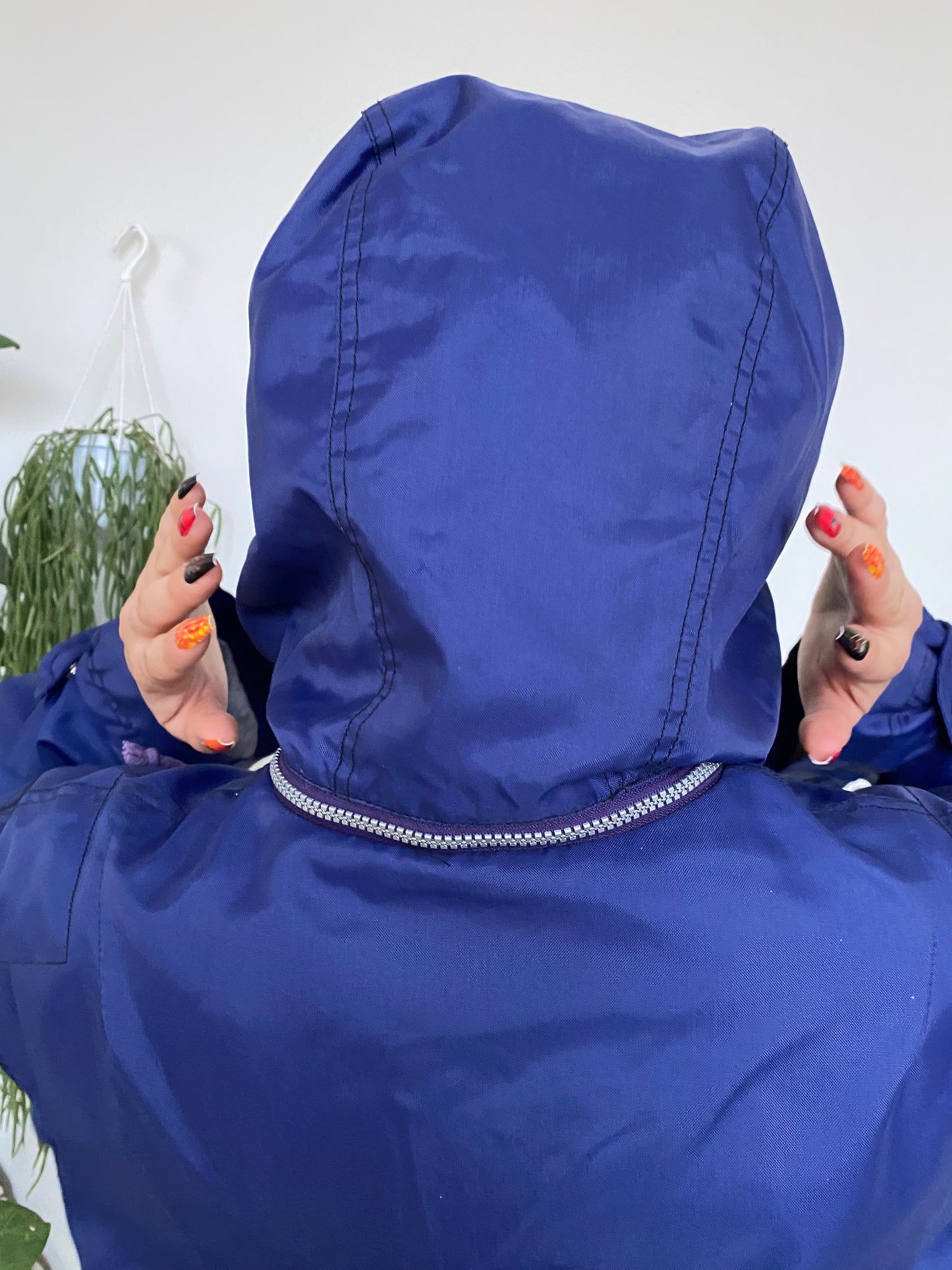 Zino & Judy 90's mid length blue rain jacket with removable cap