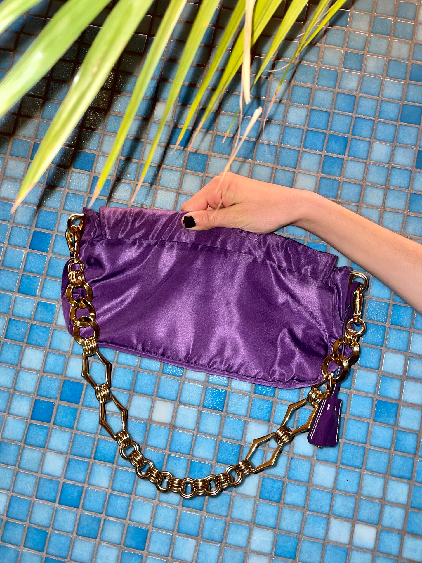 Prada purple nylon bag with leather finishes and diamonds