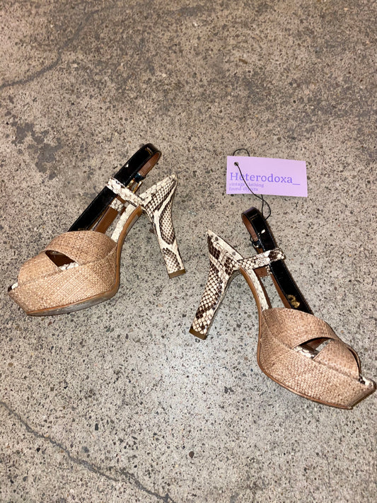 Dolce & Gabana exotic leather and straw sandals